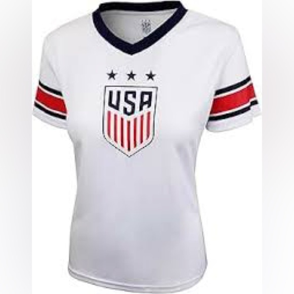 Active USA Red and Blue Jersey V-Neck Performance Top
